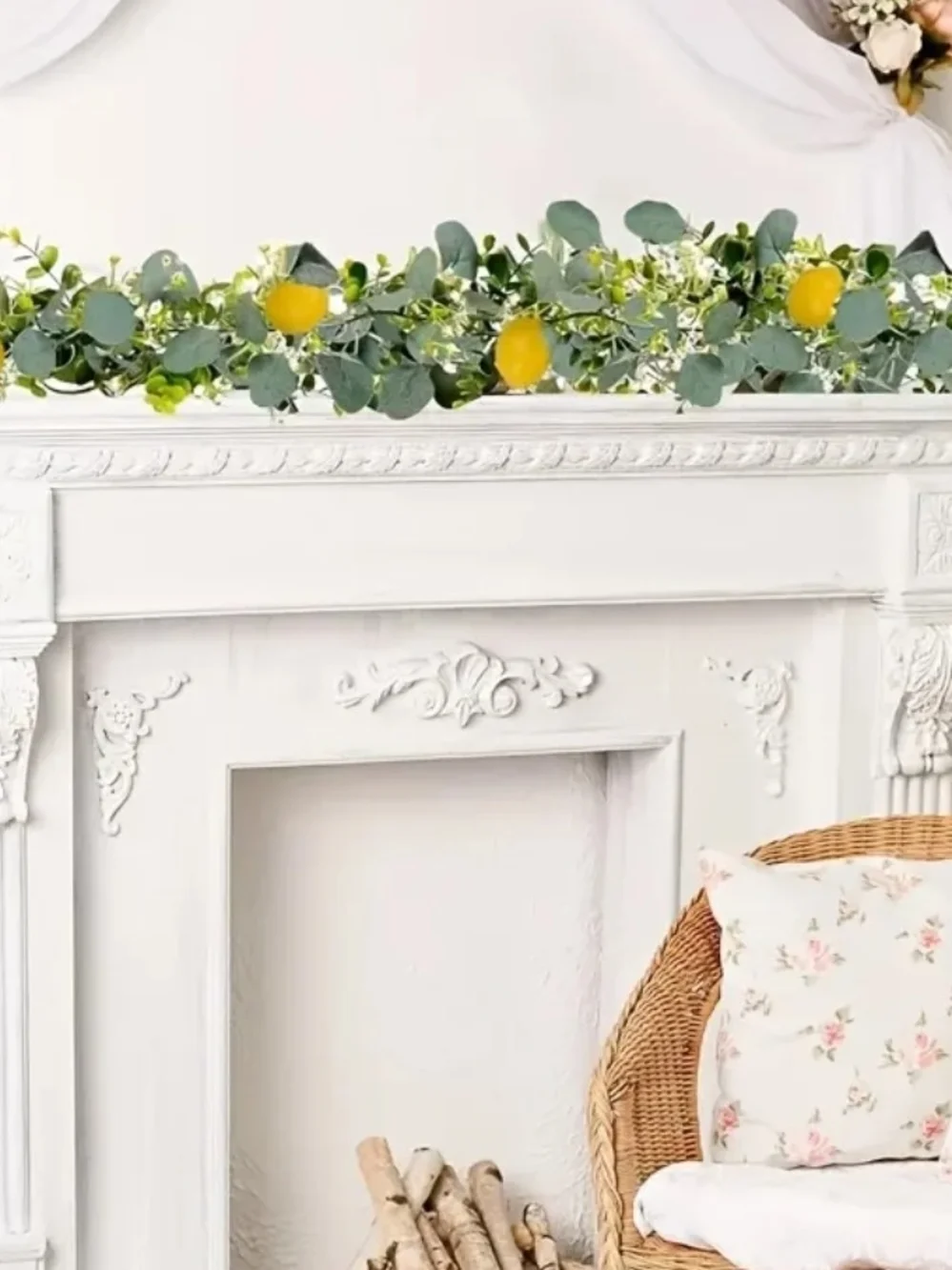 Eucalyptus Garland Table Runner with Yellow Lemon Accents